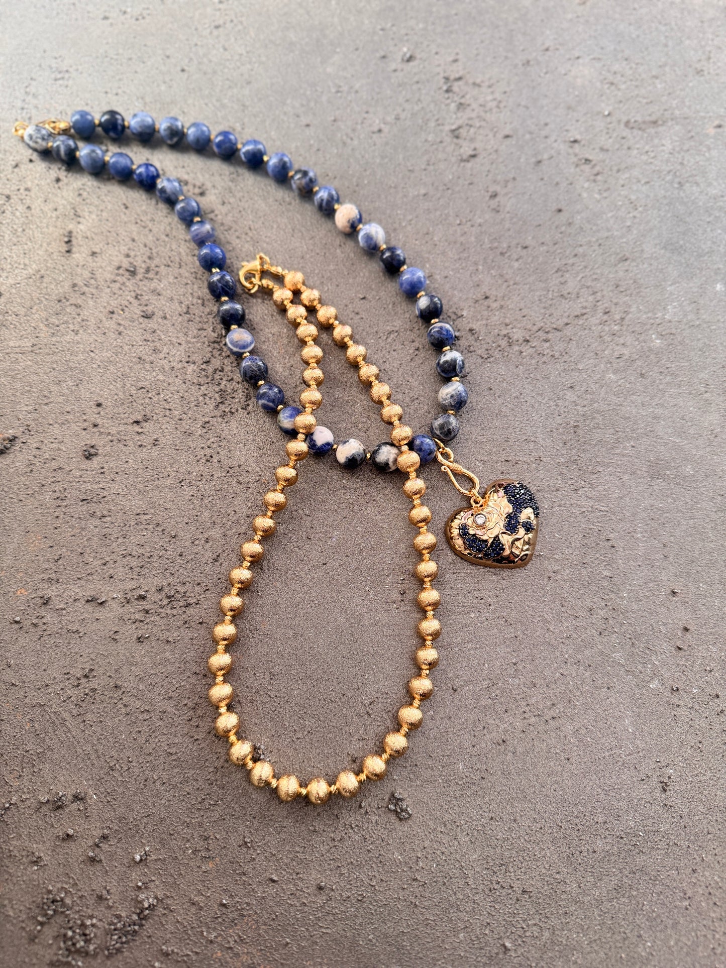 Deep Sodalite and Brass Ball Necklace