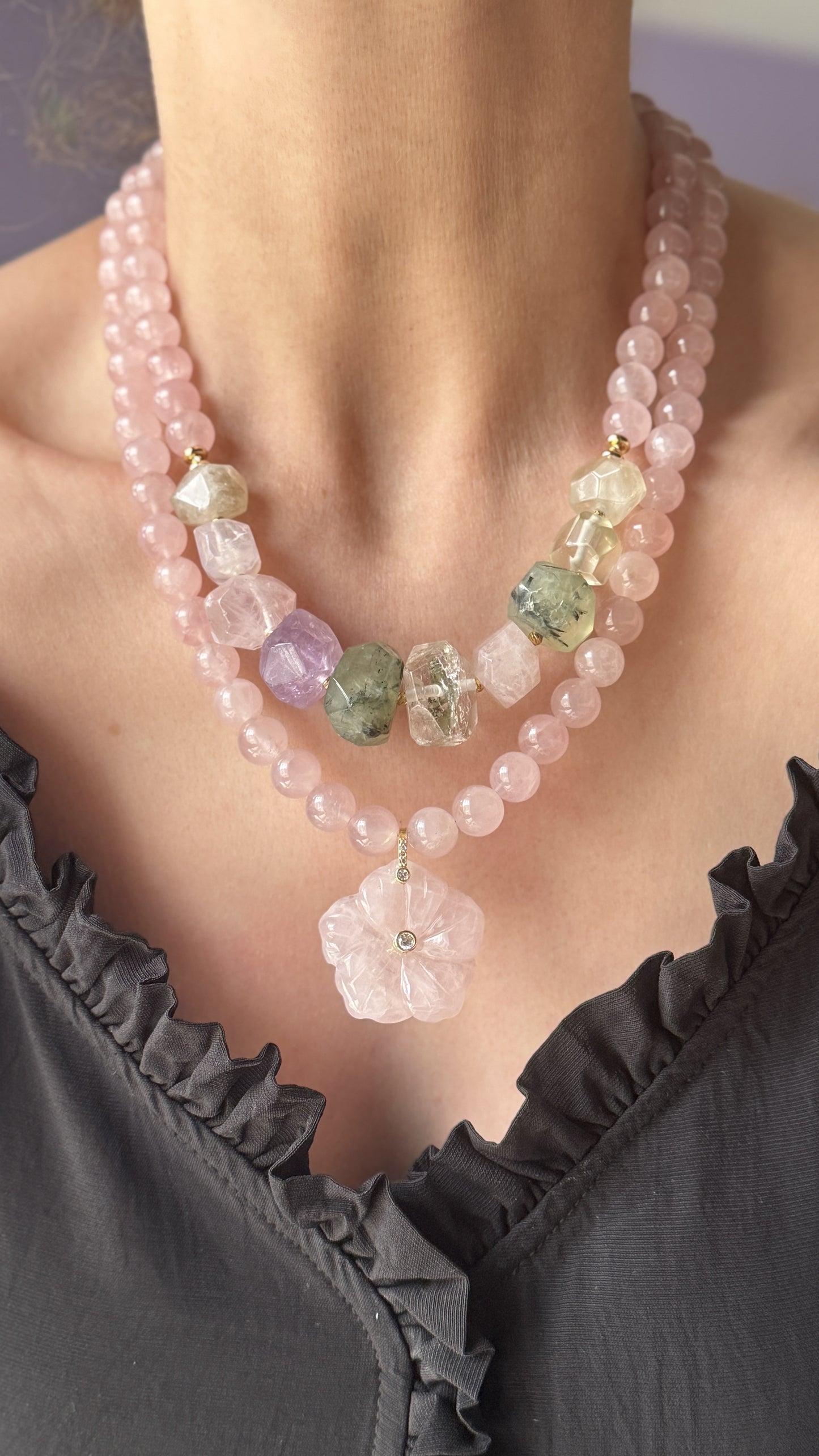 Rose Quartz Necklace with Chunky Gemstones