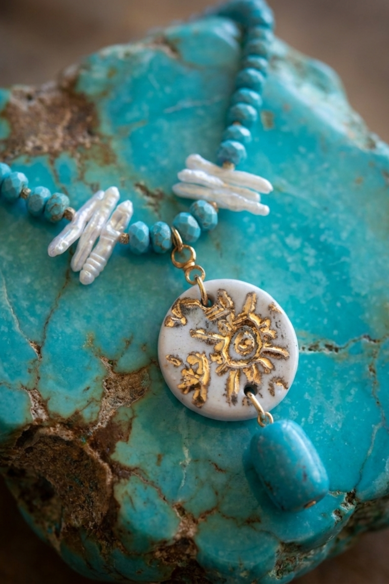 Turquoise Necklace with Ceramic Pendant