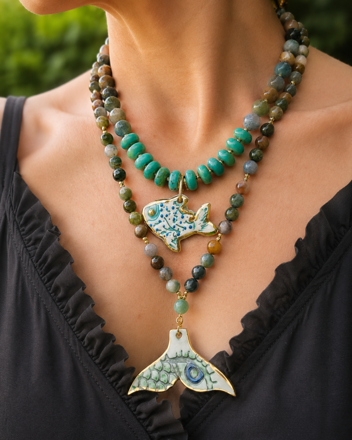 Multistrand Agate Turquoise Necklace Set