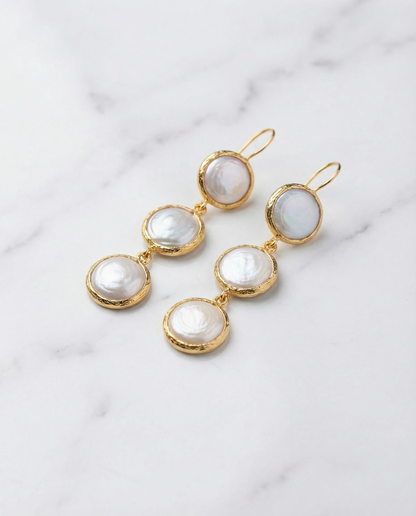 Three Pearl Drop Earrings