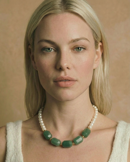 Fancy Aventurine Necklace with Pearls