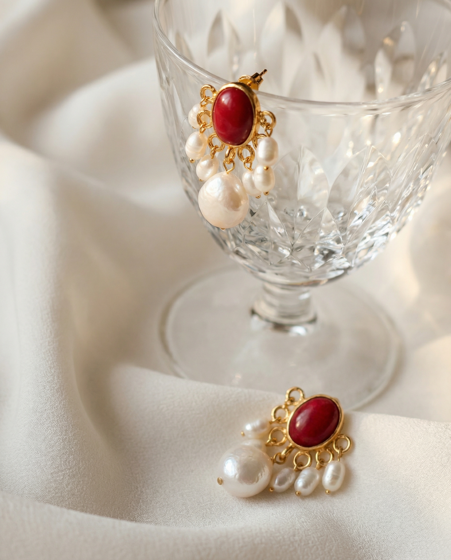 Luna Red Coral Pearl Earrings