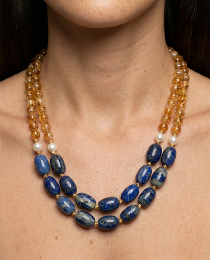 Bold Lapis Lazuli Citrine Necklace