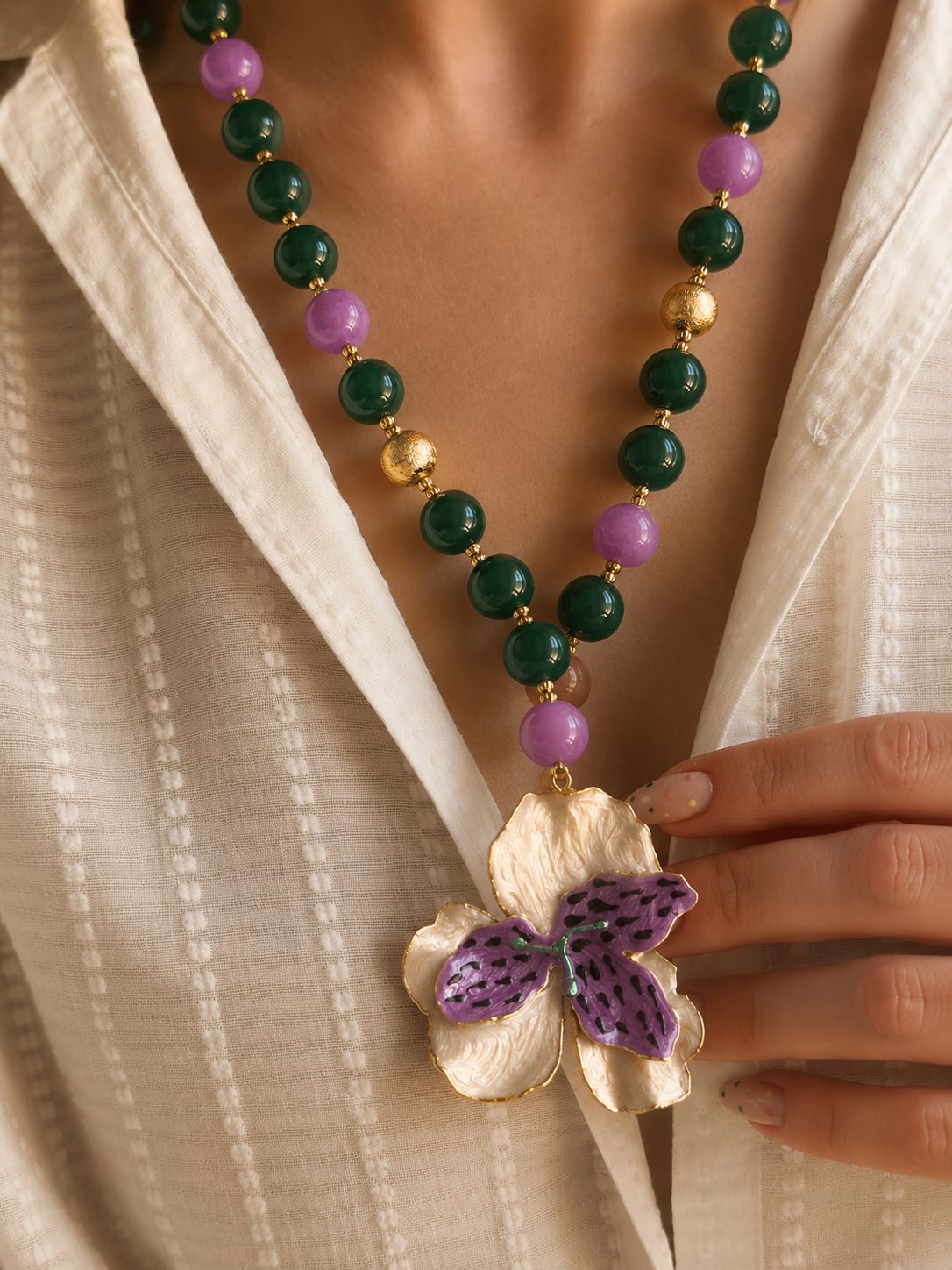 Flower Pendant Agate Necklace
