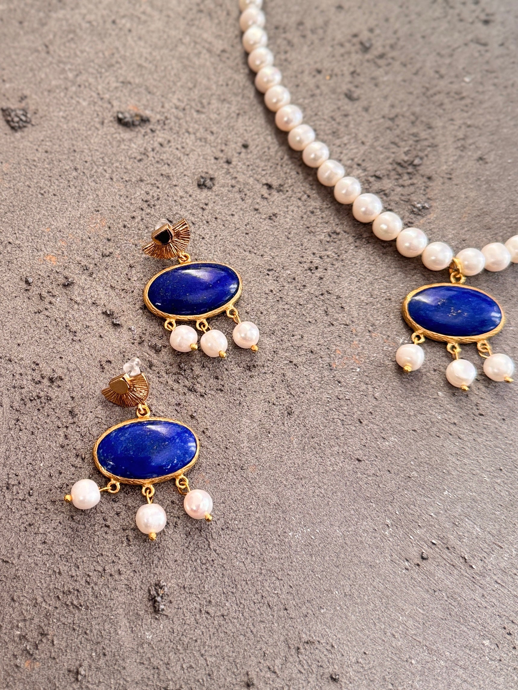 Celestial Blue Pearl Drop Earrings