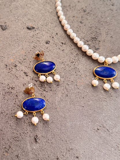 Celestial Blue Pearl Drop Earrings