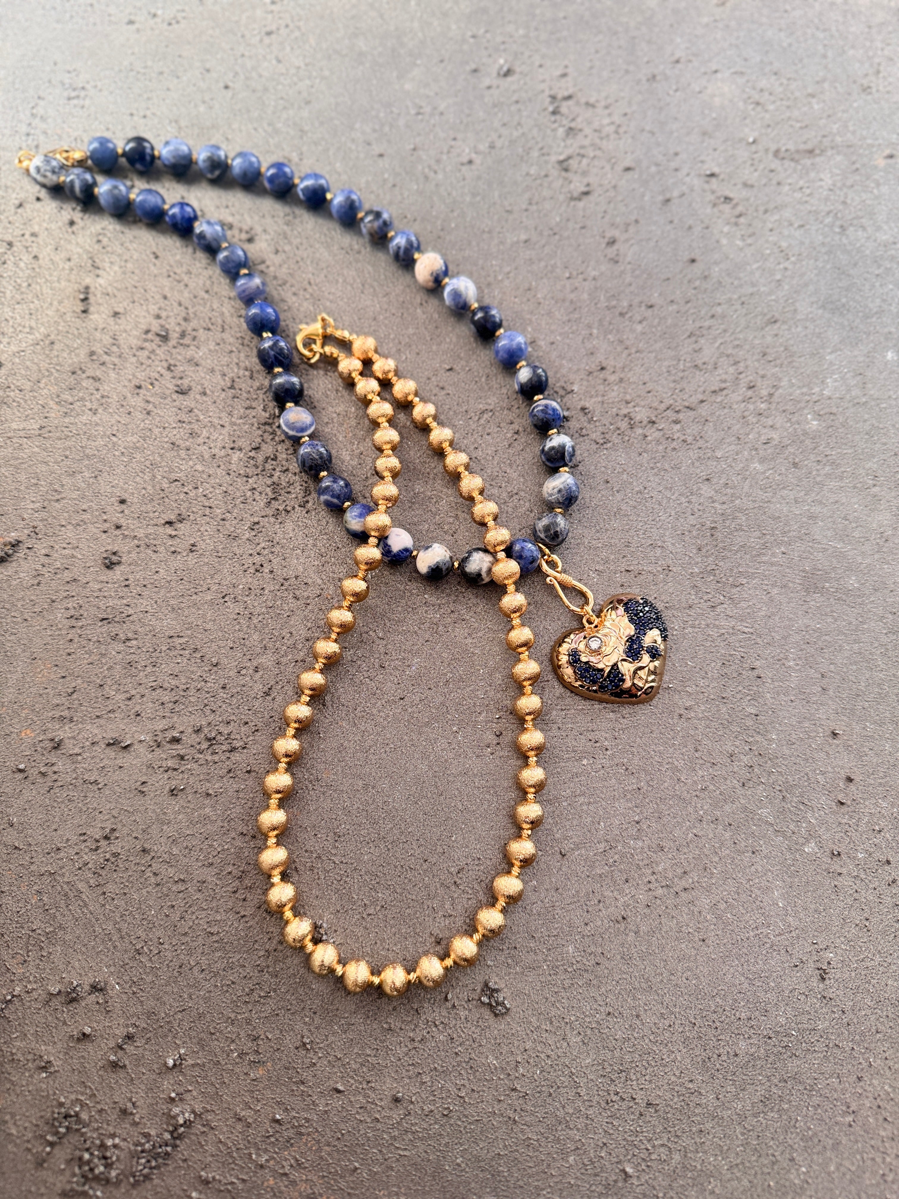 Deep Sodalite and Brass Ball Necklace