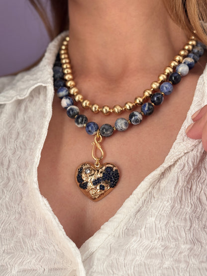 Deep Sodalite and Brass Ball Necklace