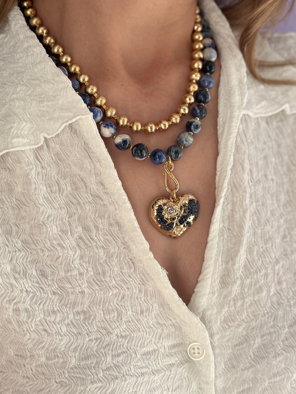 Deep Sodalite and Brass Ball Necklace