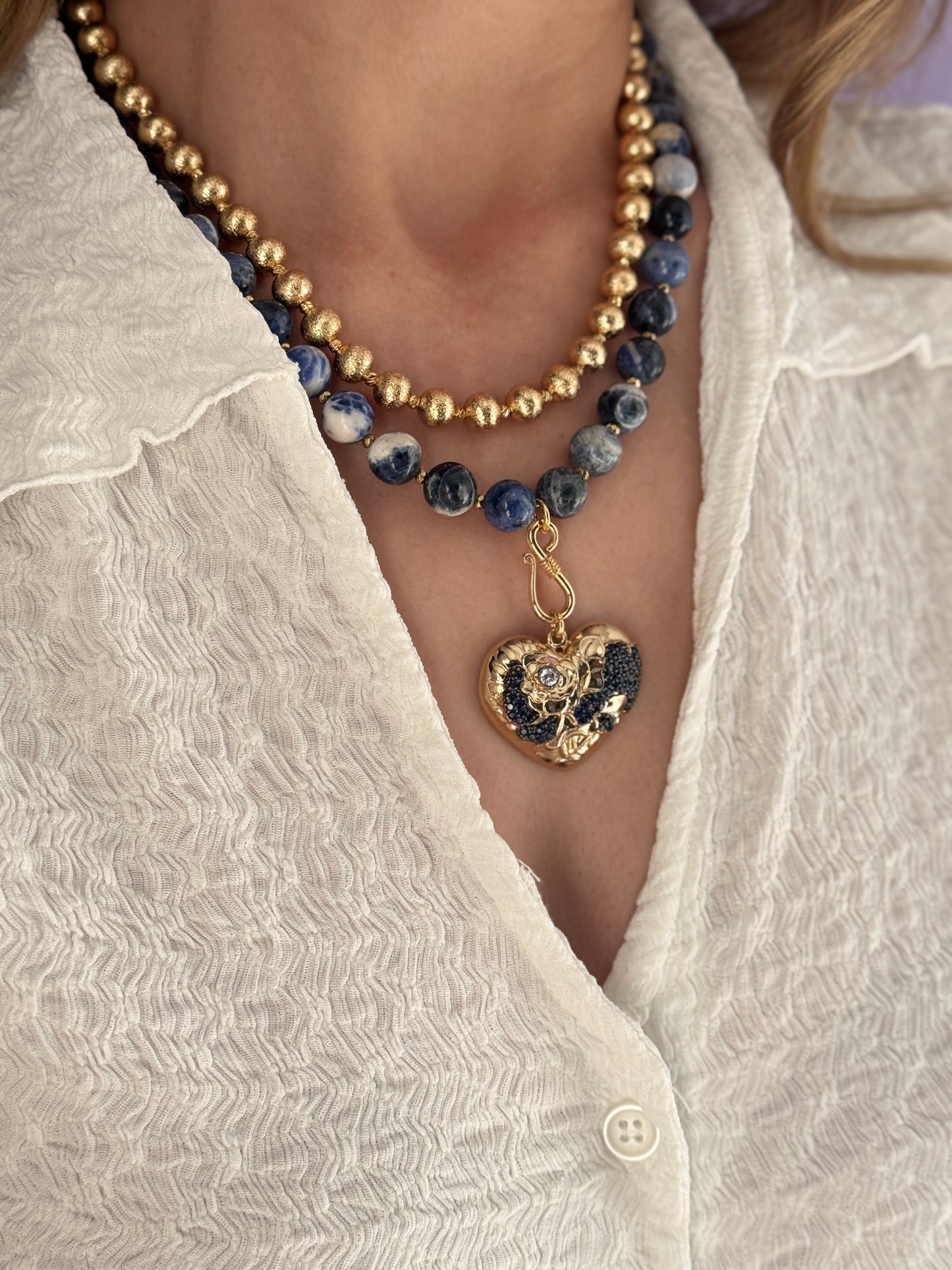 Deep Sodalite and Brass Ball Necklace