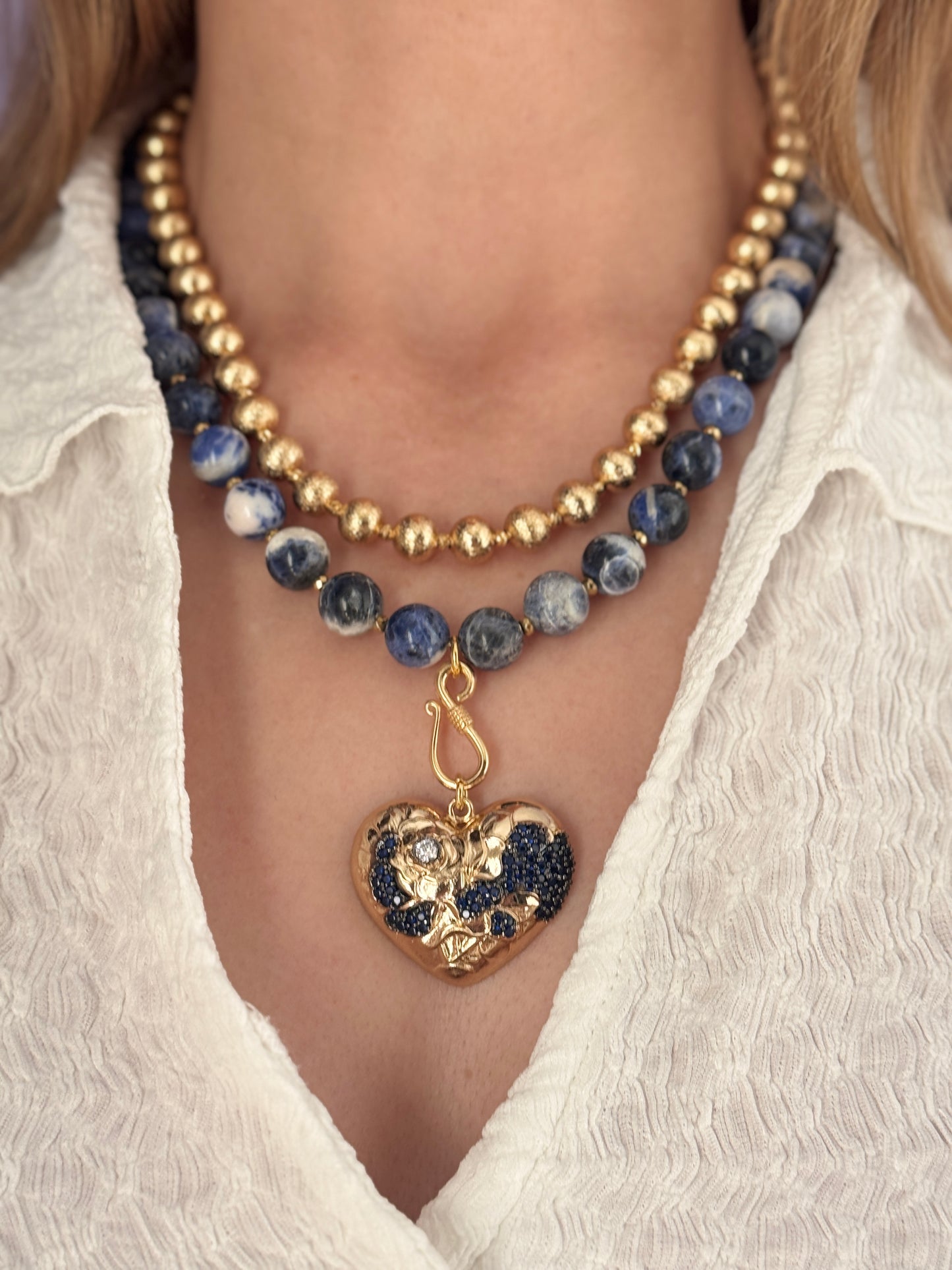 Deep Sodalite and Brass Ball Necklace