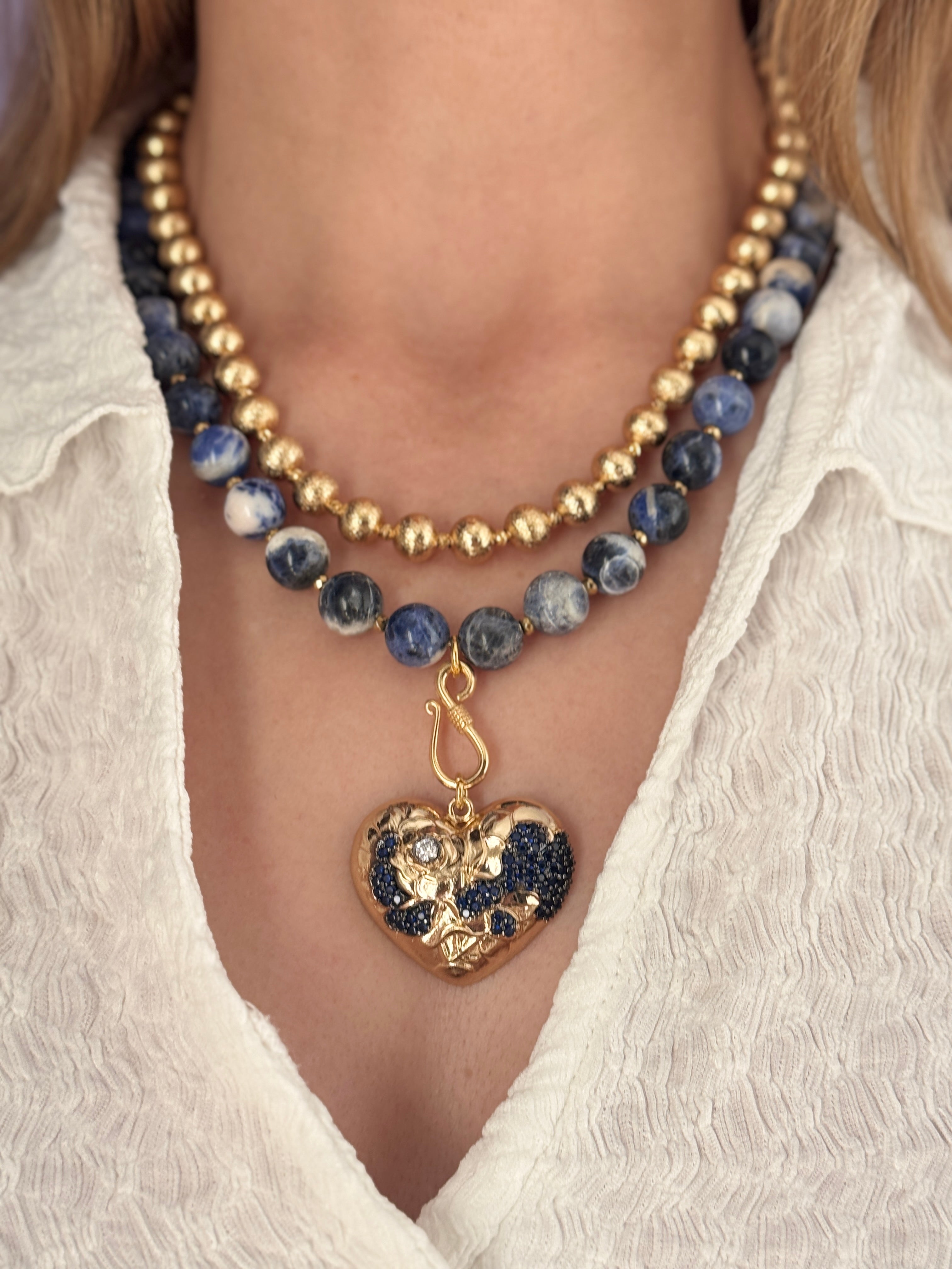Deep Sodalite and Brass Ball Necklace