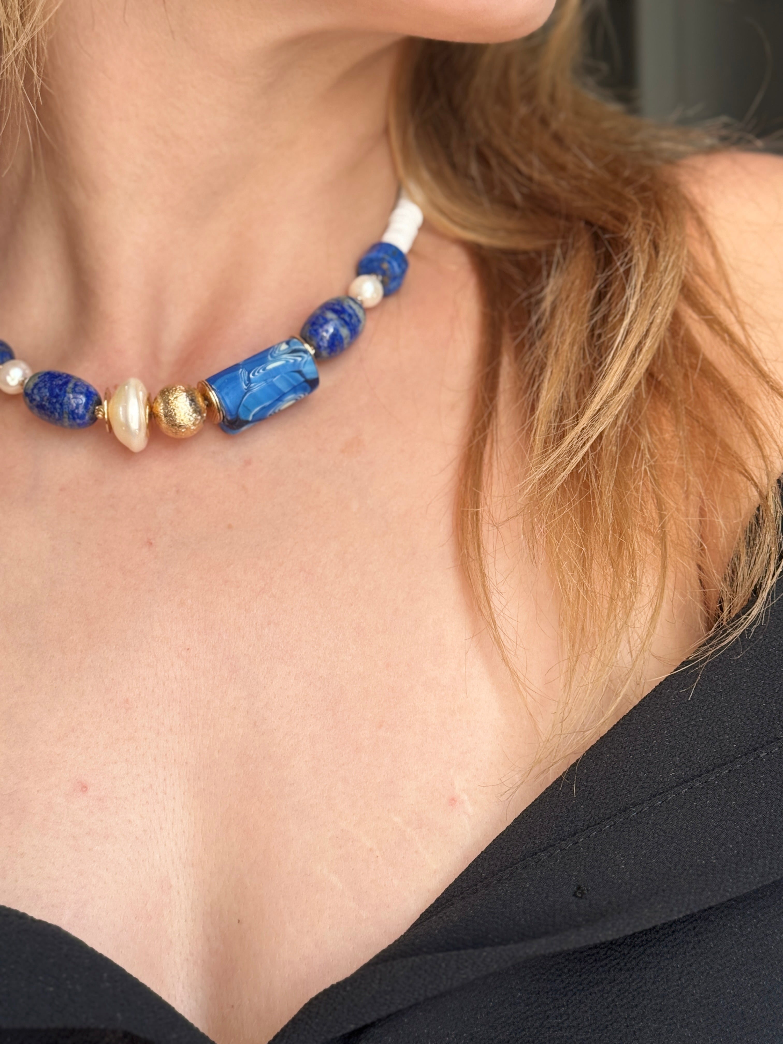 Ocean Lapis Lazuli Shell Choker