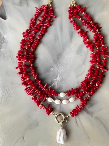 Red Love Coral Multi-strand Necklace
