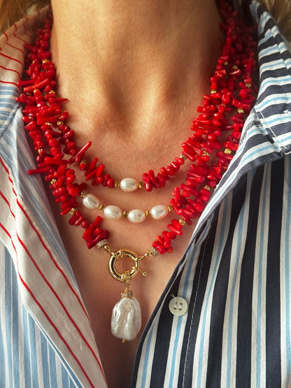 Red Love Coral Multi-strand Necklace