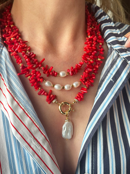 Red Love Coral Multi-strand Necklace