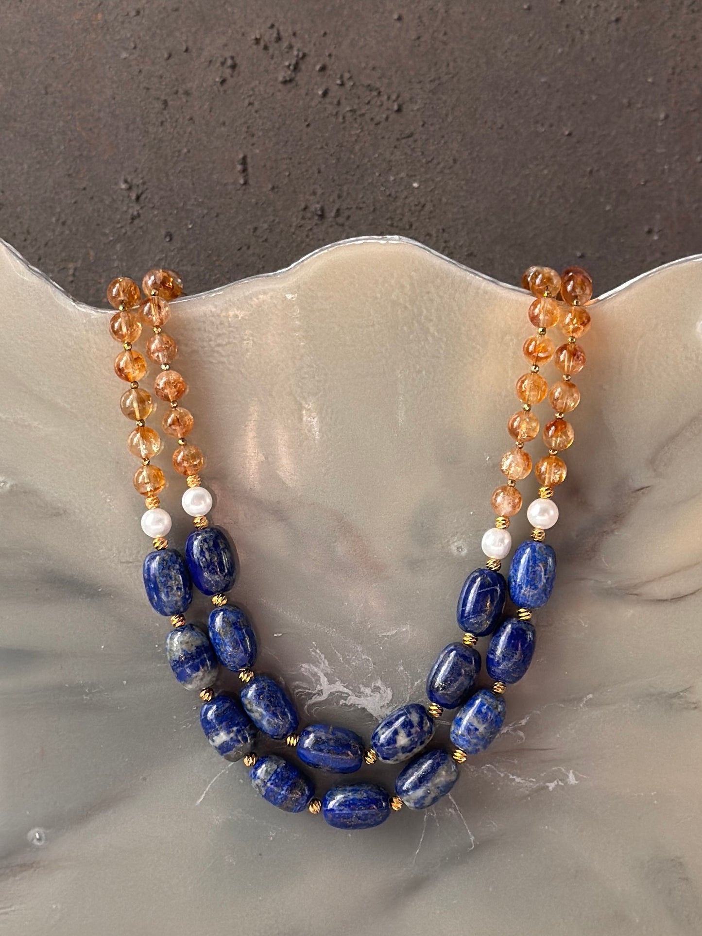 Bold Lapis Lazuli Citrine Necklace