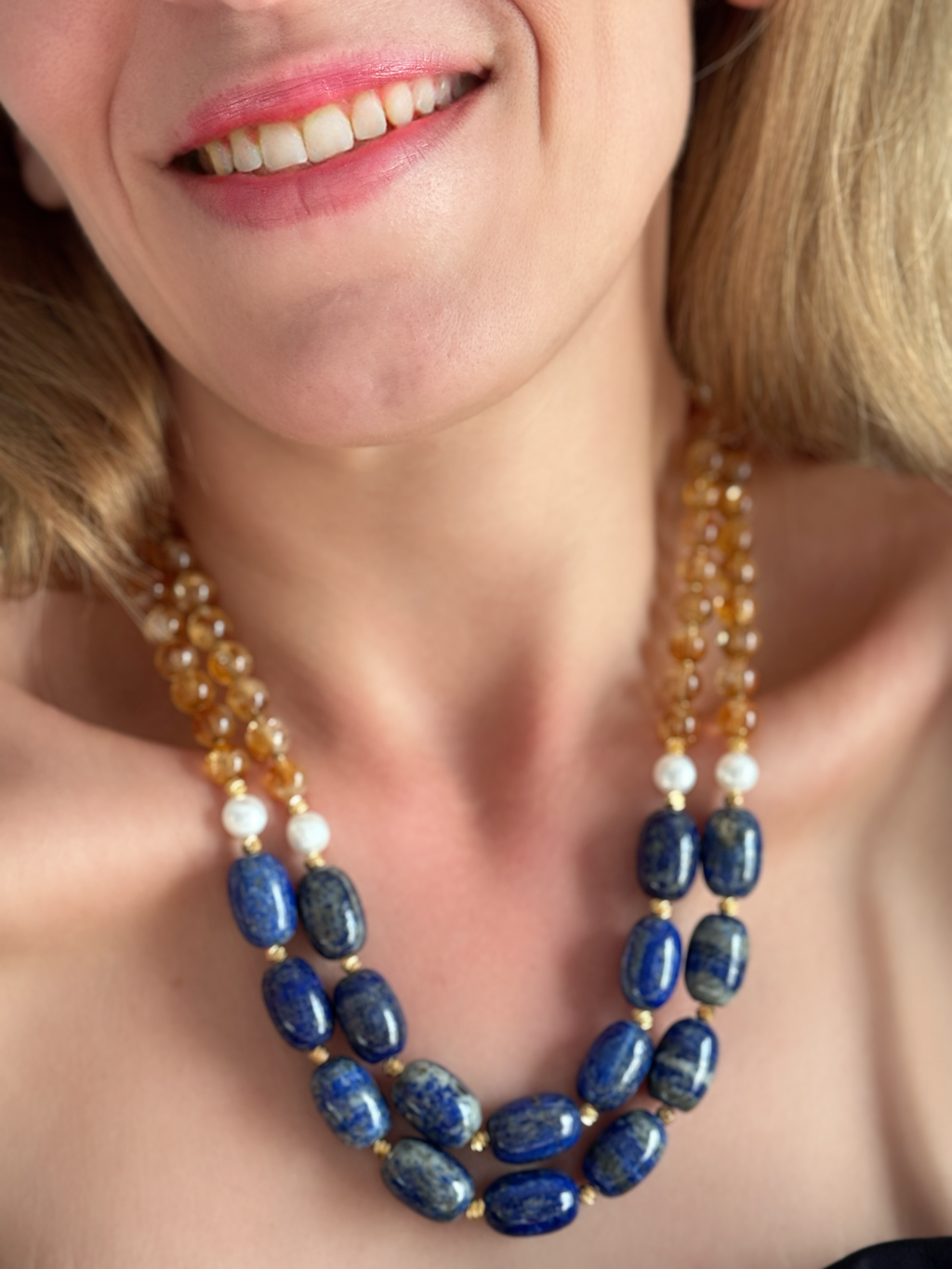 Bold Lapis Lazuli Citrine Necklace
