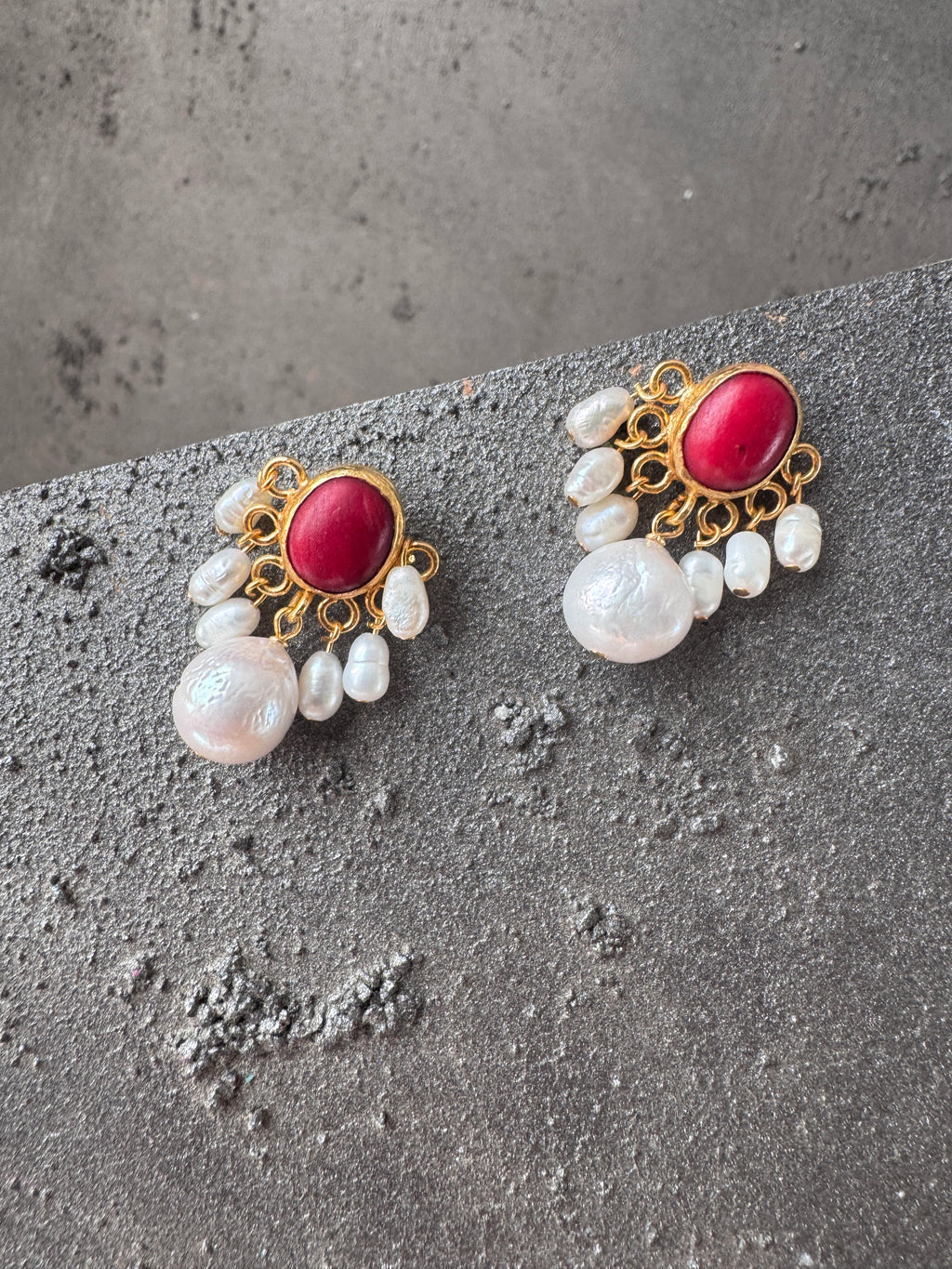 Luna Red Coral Pearl Earrings