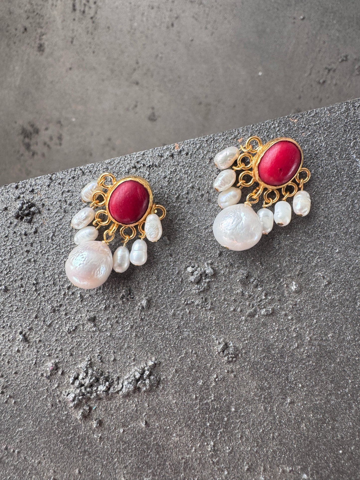 Luna Red Coral Pearl Earrings