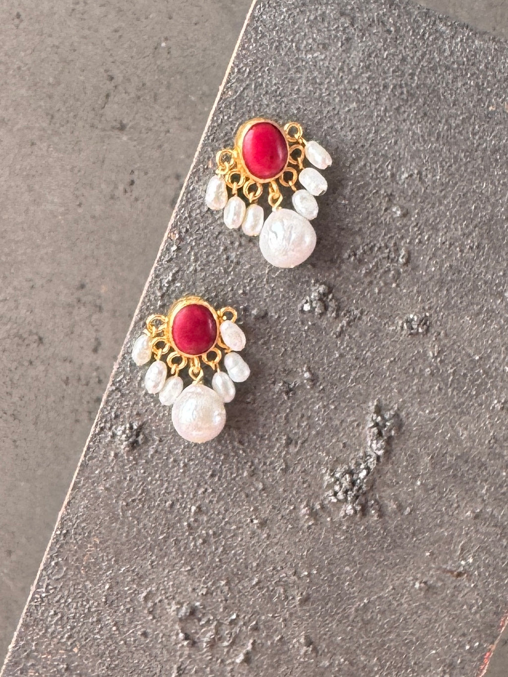 Luna Red Coral Pearl Earrings