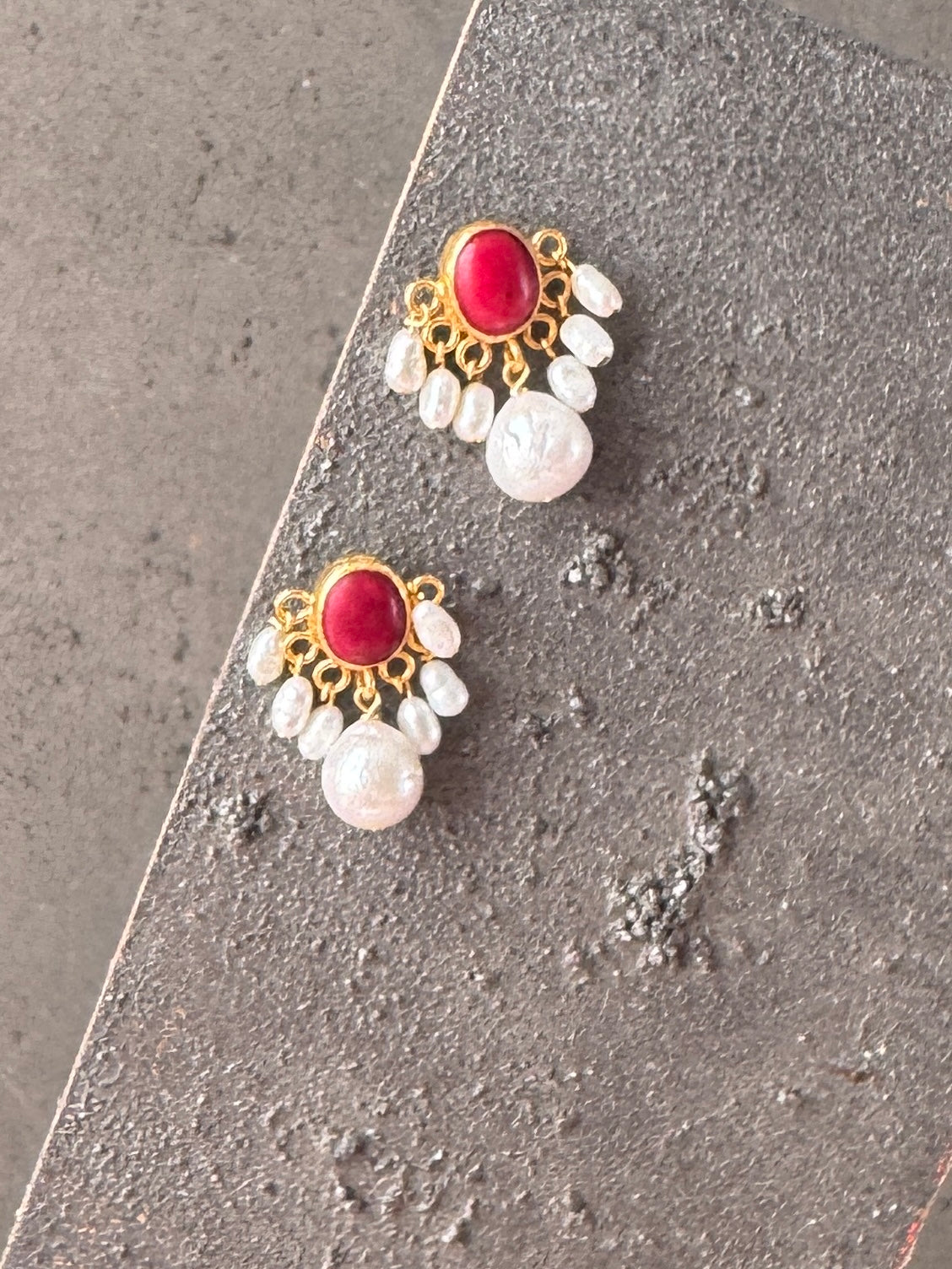 Luna Red Coral Pearl Earrings