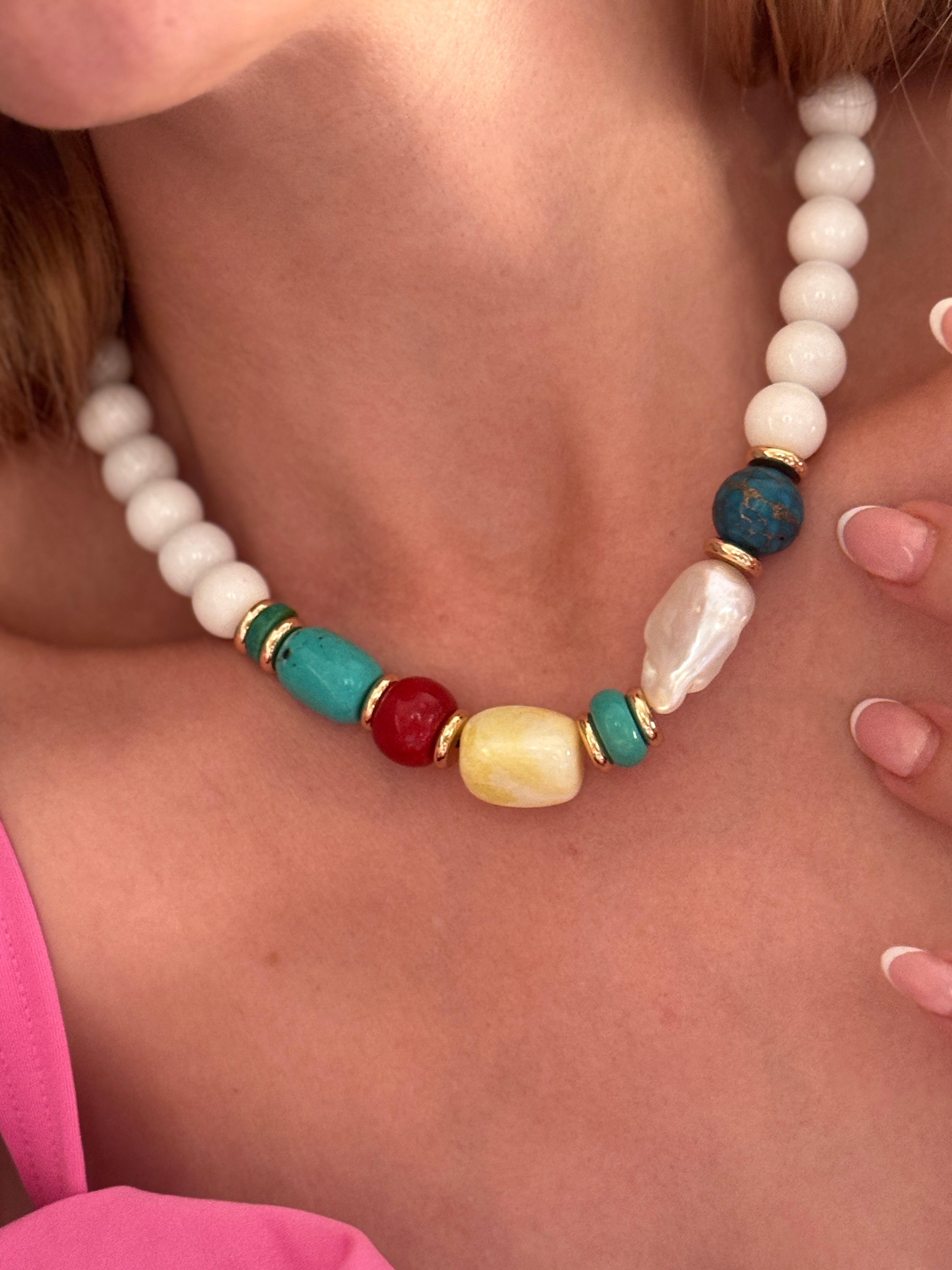 Multi Color White Coral Statement Choker