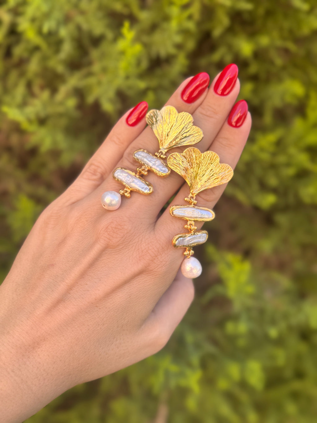 Golden Baroque Pearl Dangle Brass Earrings