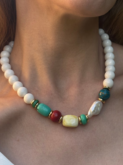 Multi Color White Coral Statement Choker