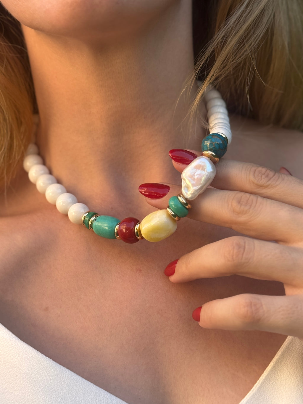 Multi Color White Coral Statement Choker