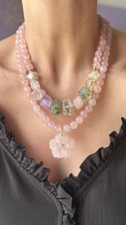 Rose Quartz Necklace with Chunky Gemstones