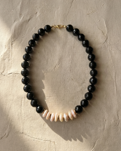 Black Onyx Choker with Baroque Pearl