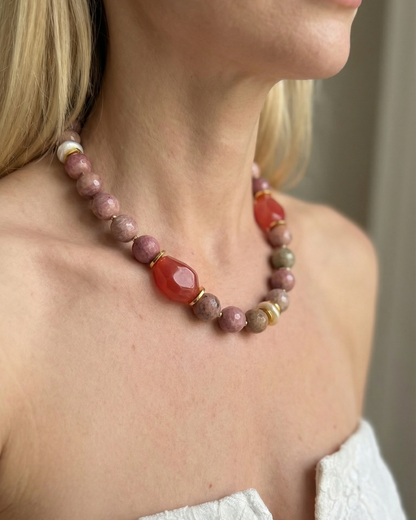 Rhodonite Pearl Necklace