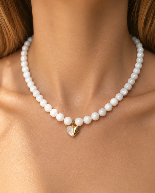 White Shell Heart Charm Necklace