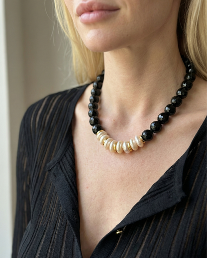 Black Onyx Choker with Baroque Pearl