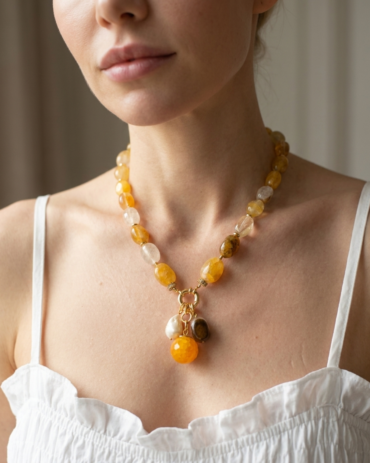 Agate Necklace with Gemstone Charms