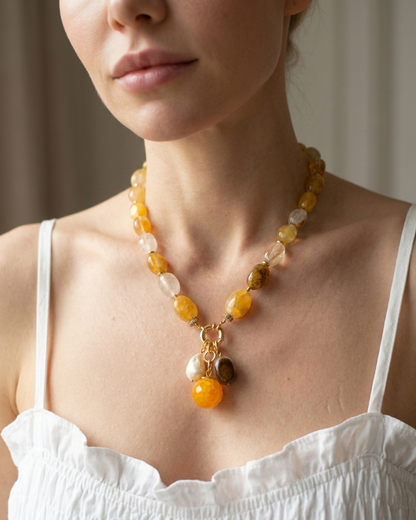 Agate Necklace with Gemstone Charms