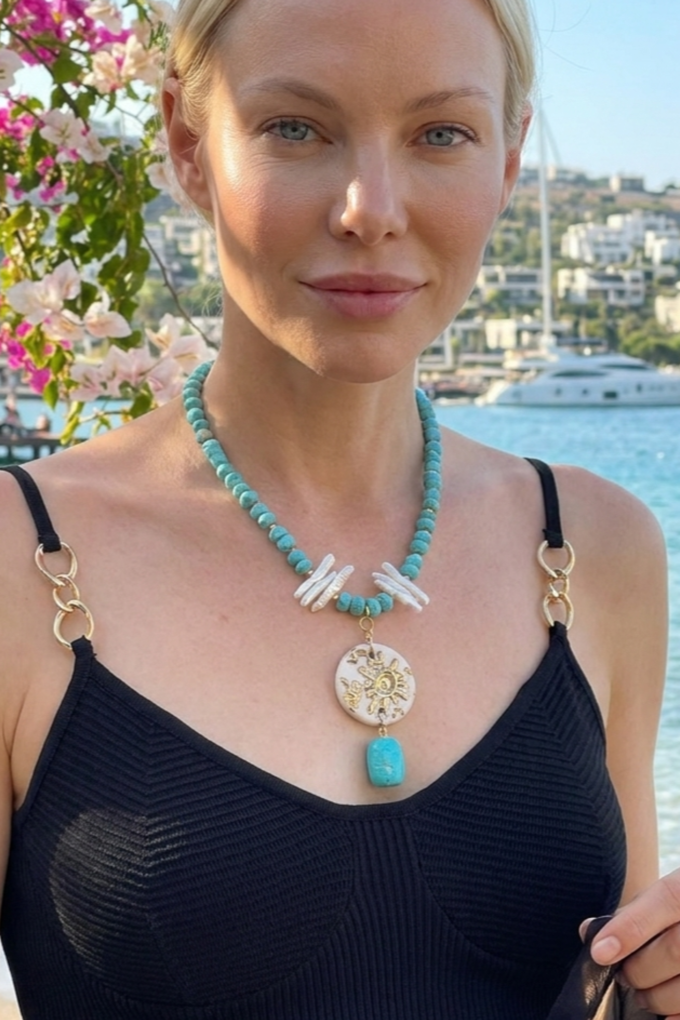 Turquoise Necklace with Ceramic Pendant