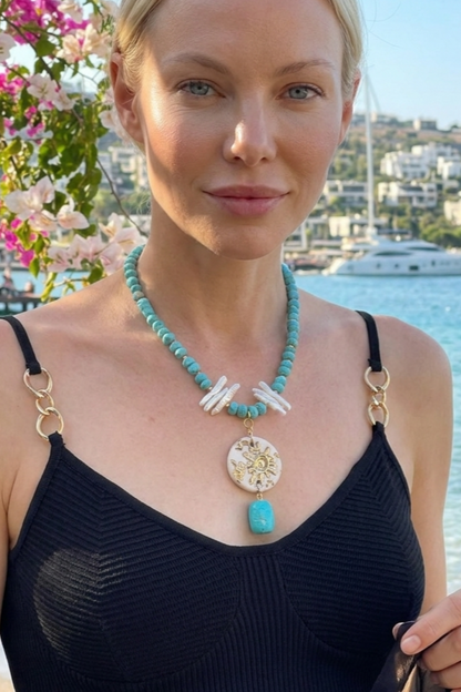Turquoise Necklace with Ceramic Pendant