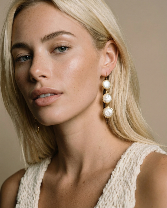 Three Pearl Drop Earrings