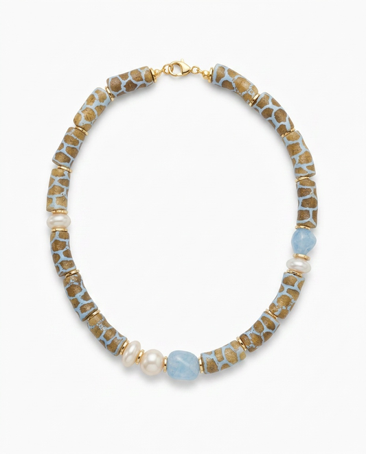 Ghana Bead and Pearl Necklace