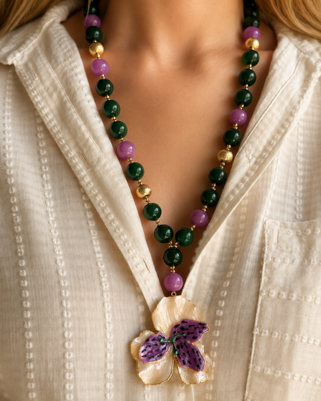 Flower Pendant Agate Necklace