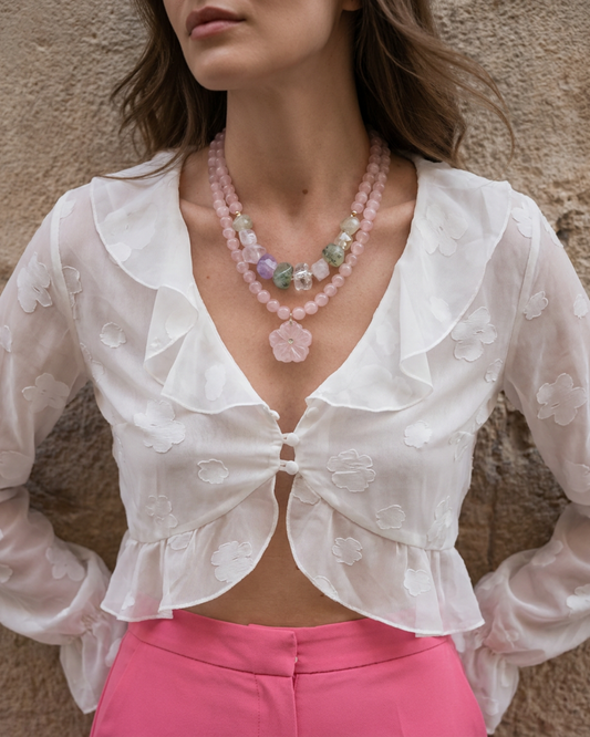 Rose Quartz Necklace with Chunky Gemstones
